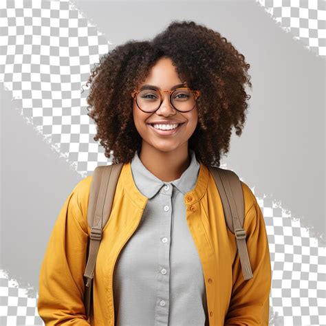 Premium Psd A Woman Wearing Glasses And A Yellow Jacket Stands In