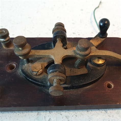 Antique Telegraph Morse Code Strait Key Brass Hardware Wood Base