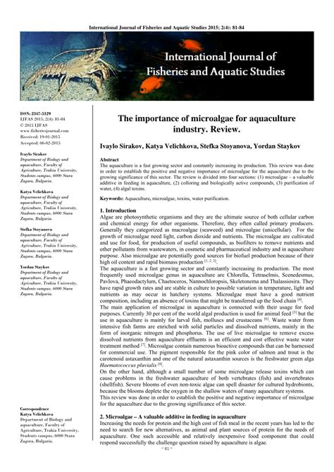 Pdf The Importance Of Microalgae For Aquaculture Industry Review