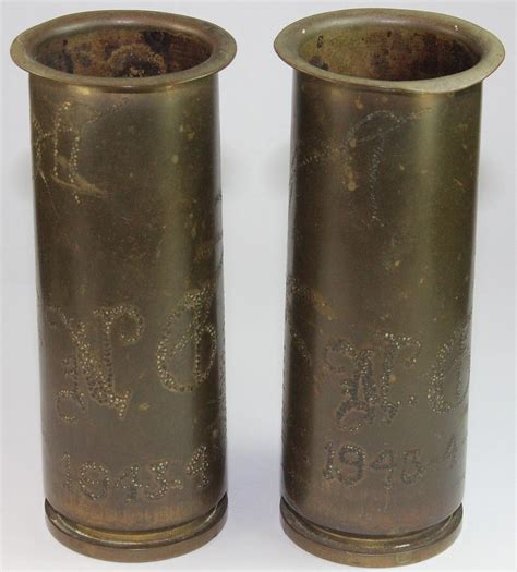 Lot Wwii Australia Trench Art Vases Made From Artillery Casings Pair