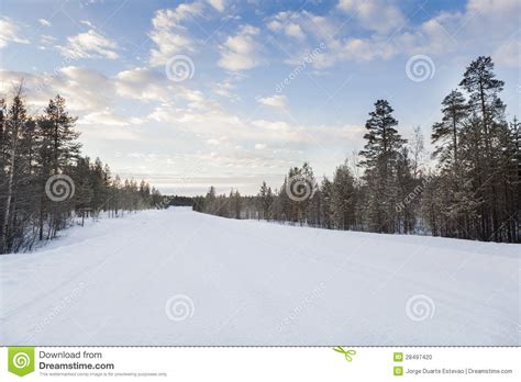 Frozen Road In Inari Finland Stock Photo Image Of Lapland Tree
