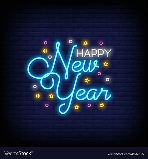 Happy New Year Neon Signs Style Text Royalty Free Vector
