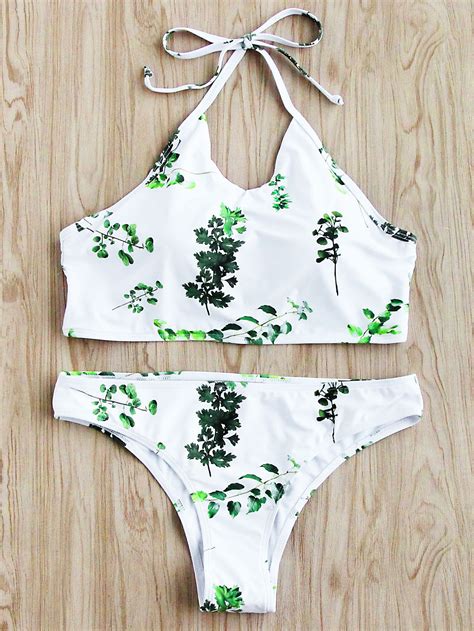 Jungle Print Halter Bikini Set Shein Sheinside