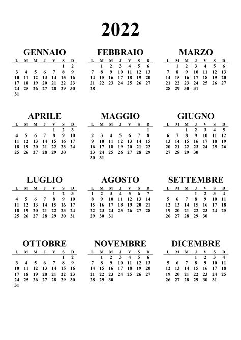 Calendario 2022 Annuale Calendariosu