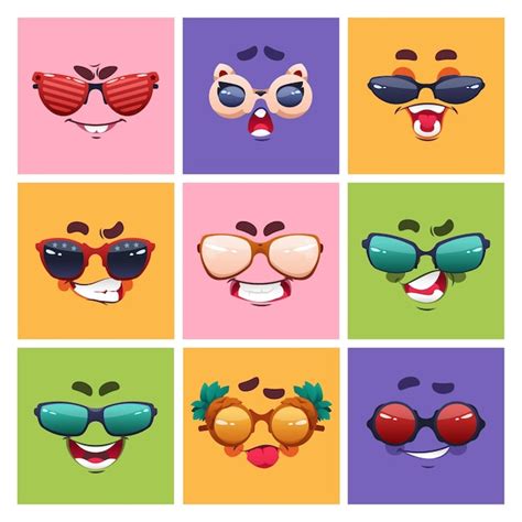 Premium Vector Face With Glasses Emotion Cartoon Funny Characters