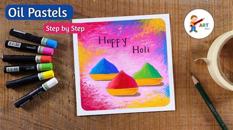Easy Holi Drawing For Beginners Drawing With Oil Pastels And Colour