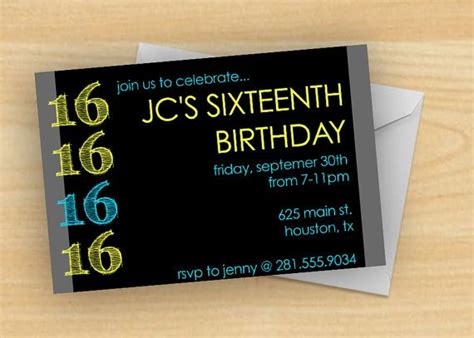 Free Printable 16 Year Old Birthday Invitation Template For Boy