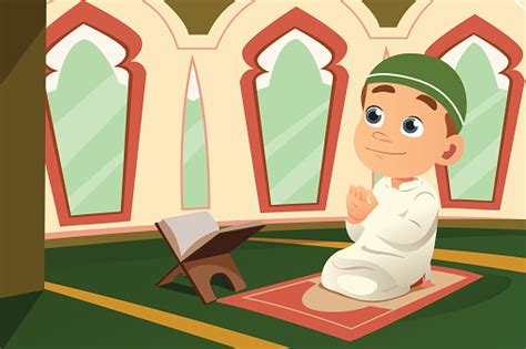Muslim Kid Praying In Mosque Stock Illustration Download Image Now