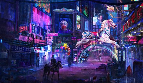 Cyberpunk, environments and level-design concepts by Sergii Golotovskiy