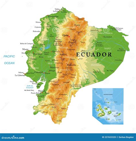 Ecuador Highly Detailed Physical Map Stock Vector Illustration Of