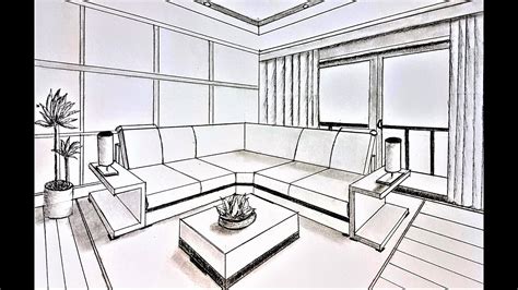 How To Draw A Living Room In Two Point Perspective Youtube