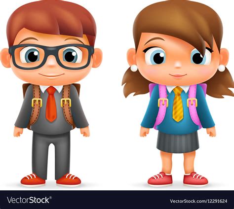 Realistic School Boy Girl Child Pupil Cartoon Vector Image