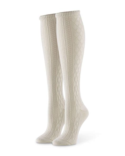 Hue Synthetic Cable Knit Knee Socks In Ivory White Lyst
