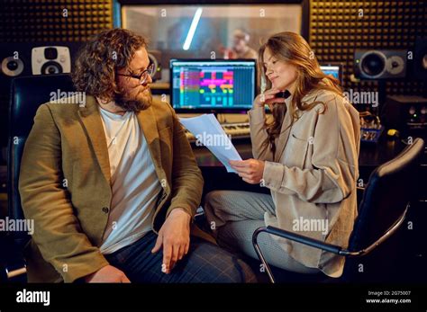 Musicians At Mixing Console Recording Studio Stock Photo Alamy