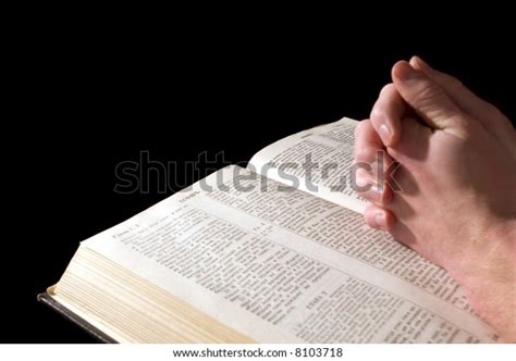 Mans Hands Clasped Prayer Over Bible Stock Photo 8103718 Shutterstock