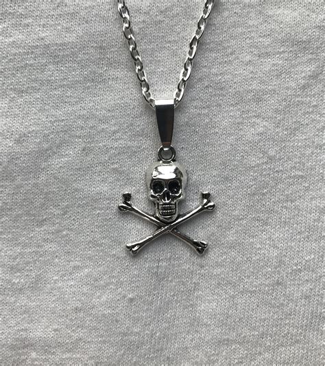 Skull And Crossbones Silver Necklace And Pendent Emo Goth Cool Etsy Uk