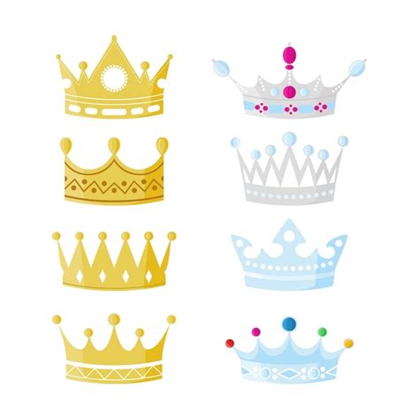 Rei coroa de ouro príncipe e rainha em estilo plano Vetor Premium