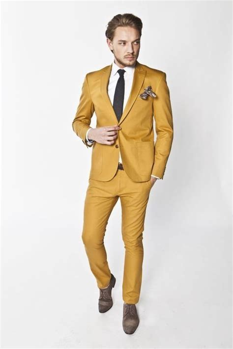 Latest Coat Pant Designs Yellow Men Suit Slim Fit 2 Piece Casual