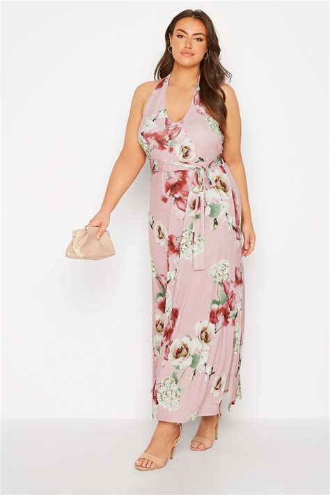 yours london curve neckholder kleid in rosa mit blumenmuster yours clothing