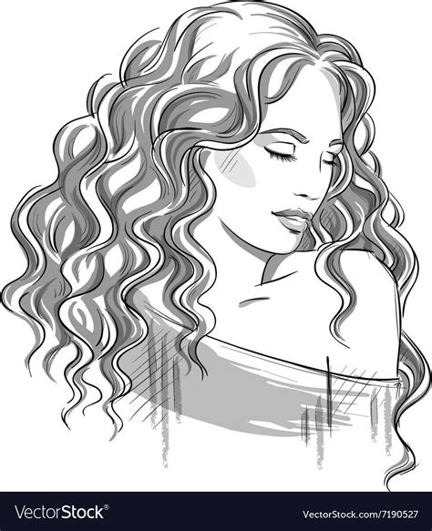 Sketch Of A Beautiful Girl With Curly Hair Vector Image Curly Girl