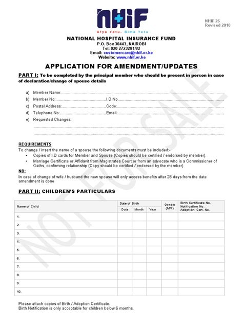 Nhif 26 Amendment Form Pdf Birth Certificate Government And