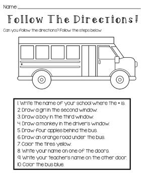 Preschoolers should be active for two hours or more each day. Back To School: Follow The Directions Worksheet by Kids ...