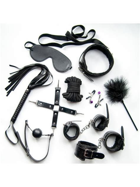 Бдсм набор из 10 предметов с подарком секс игрушки товары для секса комплект бдсм черный