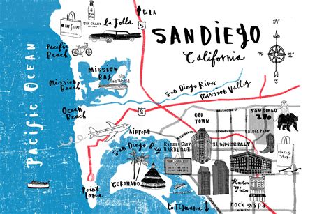 San Diego Map For Elle Magazine San Diego Map Illustrated Map