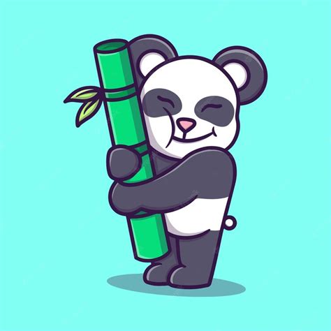 Premium Vector Cute Panda Hugging Bamboo Cartoon Vector Icon Illustration