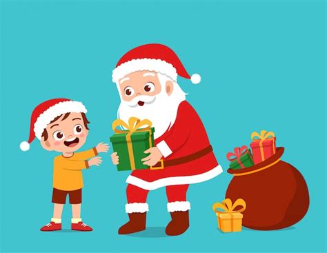 Premium Vector Happy Santa Give Present To Kids