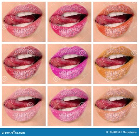 Young Woman With Different Color Lipsticks Stock Image Image Of