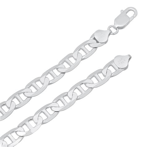 Solid 925 Sterling Silver 78mm Beveled Flat Mariner Link Chain