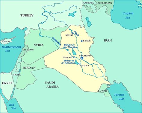 Physical map of iraq, equirectangular projection. Baghdad Map - ToursMaps.com