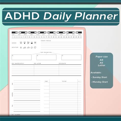 Printable Adhd Daily Planner Template Customize And Print