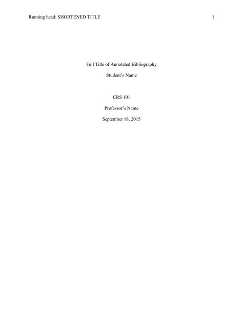 Apa Annotated Bibliography Title Page Example