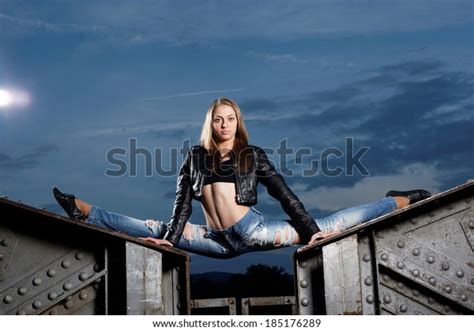 Slim Gymnast Girl Nature Sitting Splits Stock Photo Edit Now