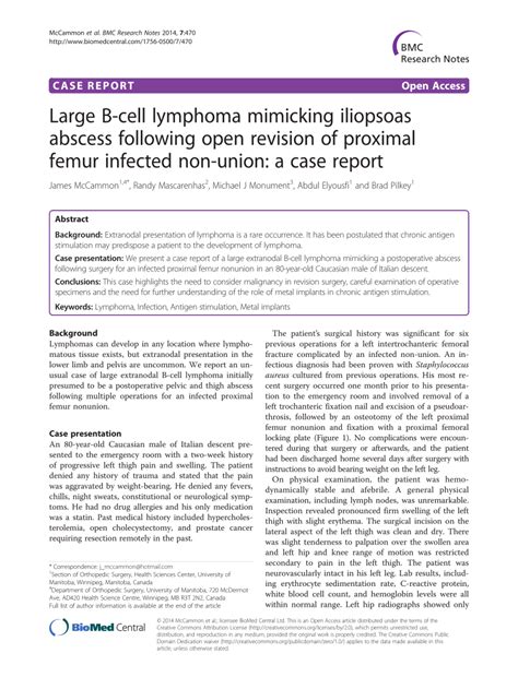 Pdf Large B Cell Lymphoma Mimicking Iliopsoas Abscess Following Open