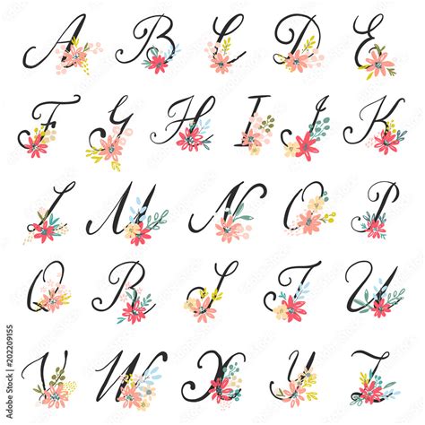 Beautiful Floral Letters In Alphabetical Order Vector Colorful Flower