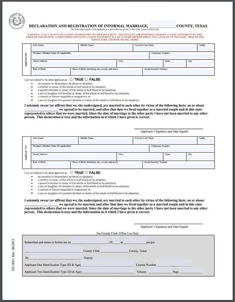 Affidavit Of Common Law Marriage Texas Form