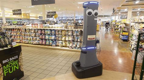 Robots Greeting Customers At Local Giant Grocery Stores