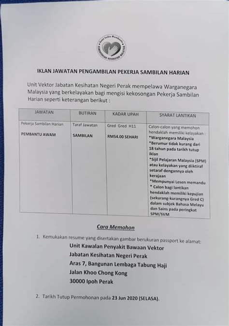 Jabatan pertanian negeri perak tingkat 6, bangunan seri perak, jalan panglima bukit gantang wahab, 30000 ipoh, perak darul ridzuan. JABATAN KESIHATAN NEGERI PERAK