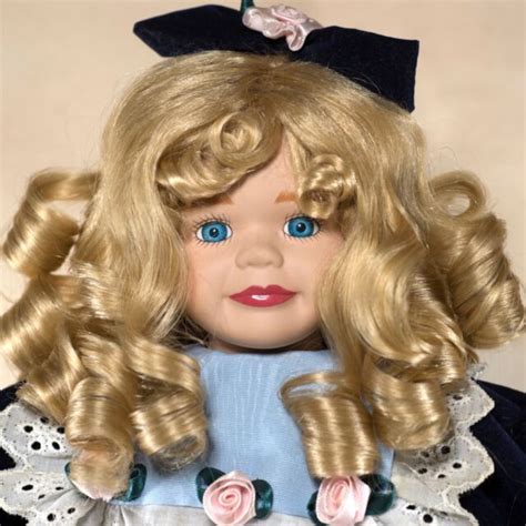 Porcelain Collectors Girl Doll 165 Blond Curly Hair Blue Eyes Ebay