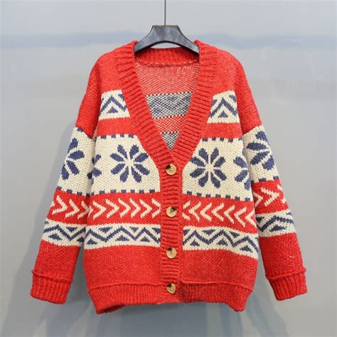2018 New Spring Winter Women Red Cardigan Sweater Coat Female Loose Red