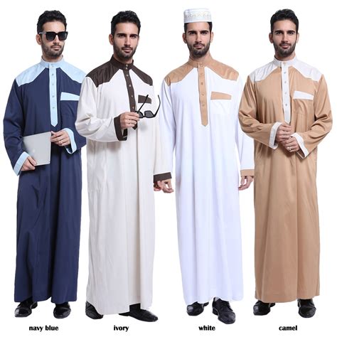 Popular Islam Apparel Men Long Sleeve Abaya Muslim Arab Thobe Middle