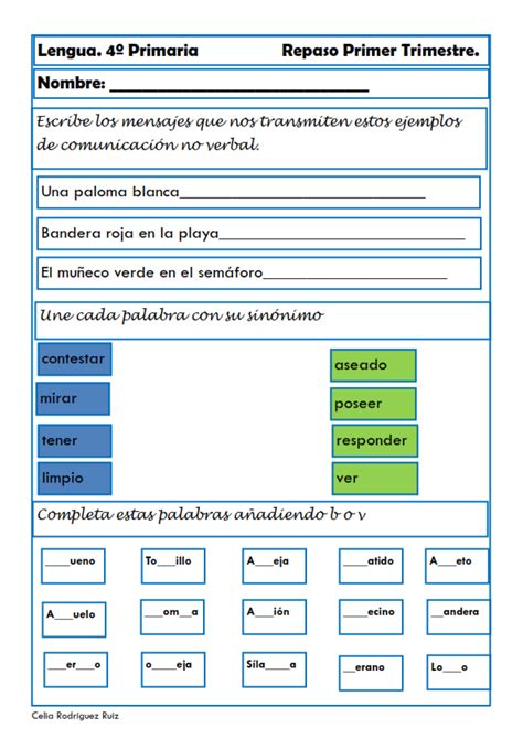 Fichas Ejercicios Y Actividades De Lengua Para Cuarto Grado De