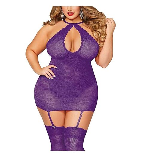 Plus Size Lingerie Women Sexy Twisted Keyhole Opening High Criss Cross Plunging Lace Trim Teddy