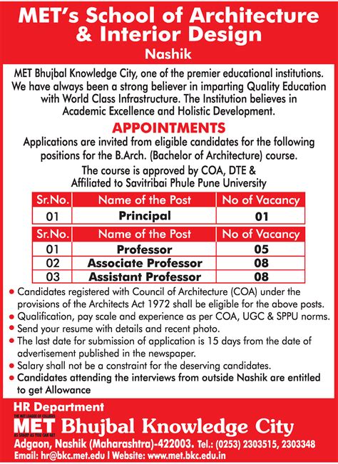 Professor Job Vacancy At Mets School Of Architecture And Interior Design