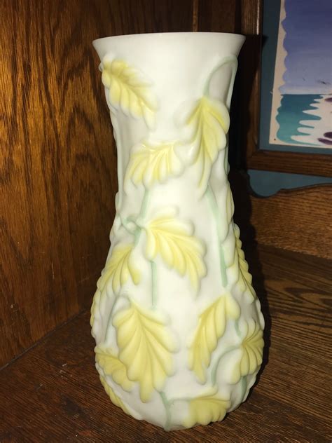 Vintage Phoenix Consolidated Glass Vase Set Philodendron Satin Glass Vase Set Of Yellow Art