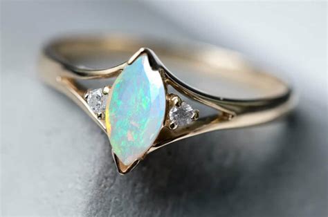 Marquise Cut Opal Gemstone Ring 14k Gold Opal Engagement Ring Etsy