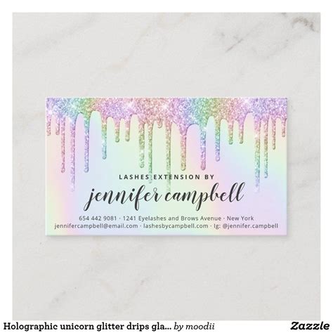 Holographic unicorn glitter drips glam aftercare business card | Zazzle ...